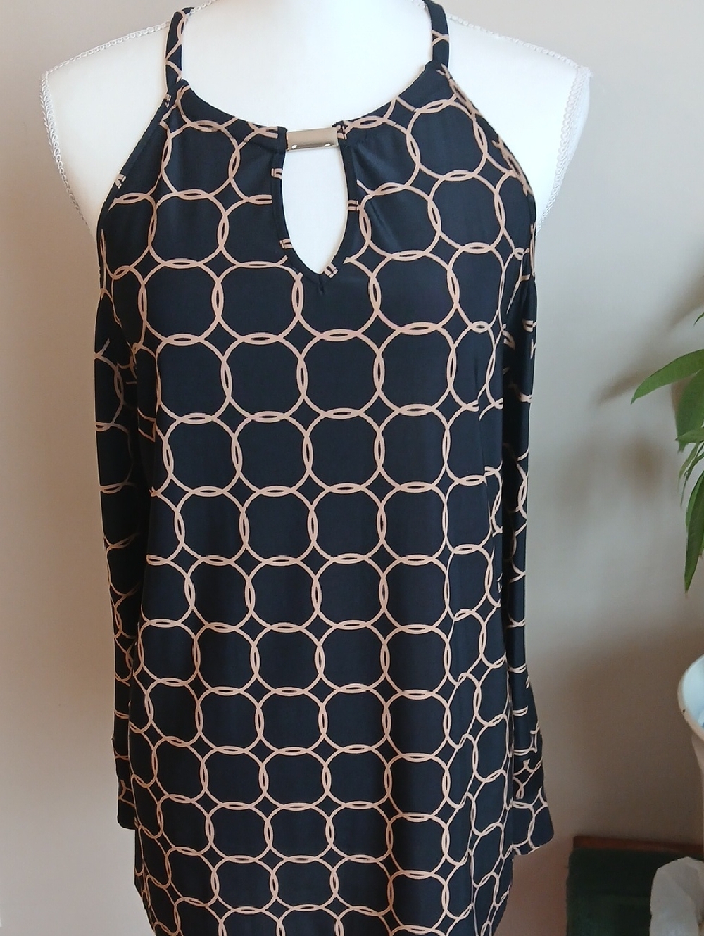 INC International Concepts Black and Tan Geometric Halter Neck Camisole